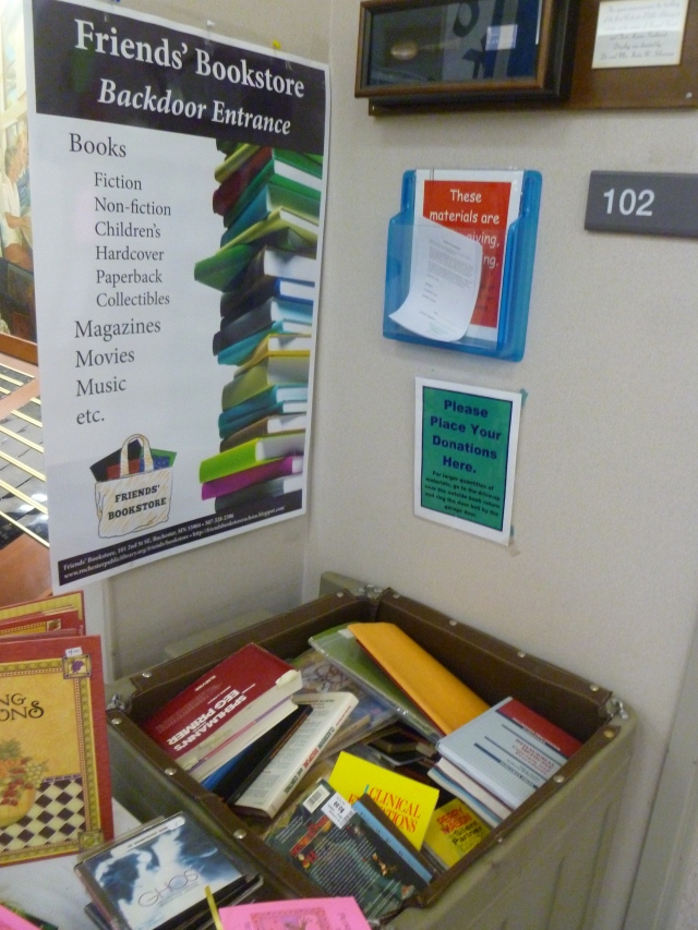 Book donations can be placed within the receptacle located near the store's back entrance.